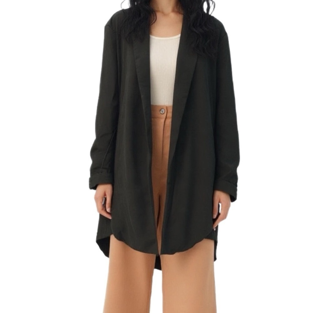 Eileen Fisher Black Blazer Oversized Open Front Linen Jacket Size Small - Picture 2 of 7